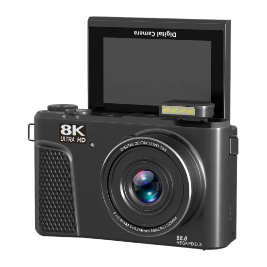 8K Dijital Fotoğraf Makinesi 88MP Vlog Kamerası 18X Zoom 3 inç 180 derece Flip Ekran WiFi Flaşlı