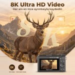 8K Dijital Fotoğraf Makinesi 88MP Vlog Kamerası 18X Zoom 3 inç 180 derece Flip Ekran WiFi Flaşlı