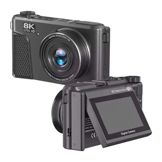 8K Dijital Fotoğraf Makinesi 88MP Vlog Kamerası 18X Zoom 3 inç 180 derece Flip Ekran WiFi Flaşlı