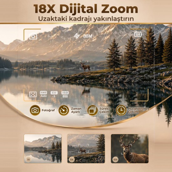 8K Dijital Fotoğraf Makinesi 88MP Vlog Kamerası 18X Zoom 3 inç 180 derece Flip Ekran WiFi Flaşlı