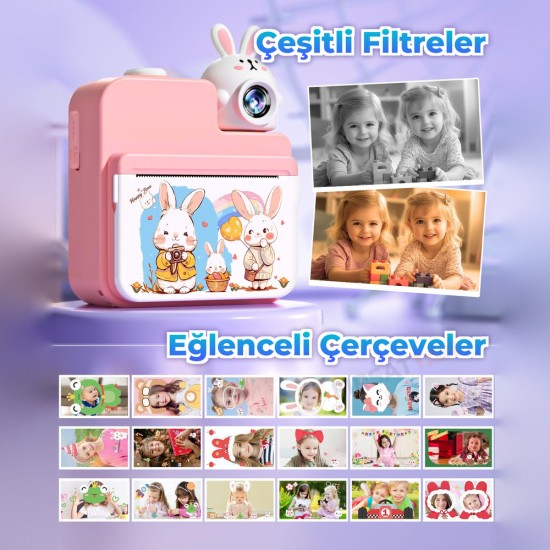 JD30 Anında Baskılı Çocuk Kamerası 3,0 İnç Ekran 1080P Video 180 derece Dönen Lens