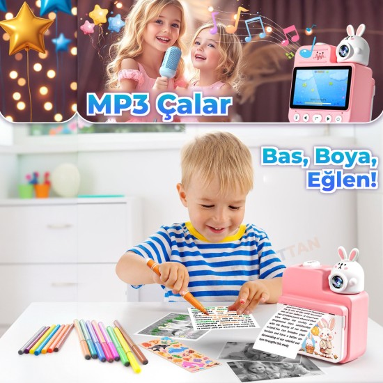 JD30 Anında Baskılı Çocuk Kamerası 3,0 İnç Ekran 1080P Video 180 derece Dönen Lens