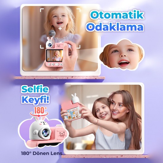 JD30 Anında Baskılı Çocuk Kamerası 3,0 İnç Ekran 1080P Video 180 derece Dönen Lens